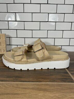 Madden Nyc Shoes Womens Size 10 Raffia Platform Two Strap Slide Sandals